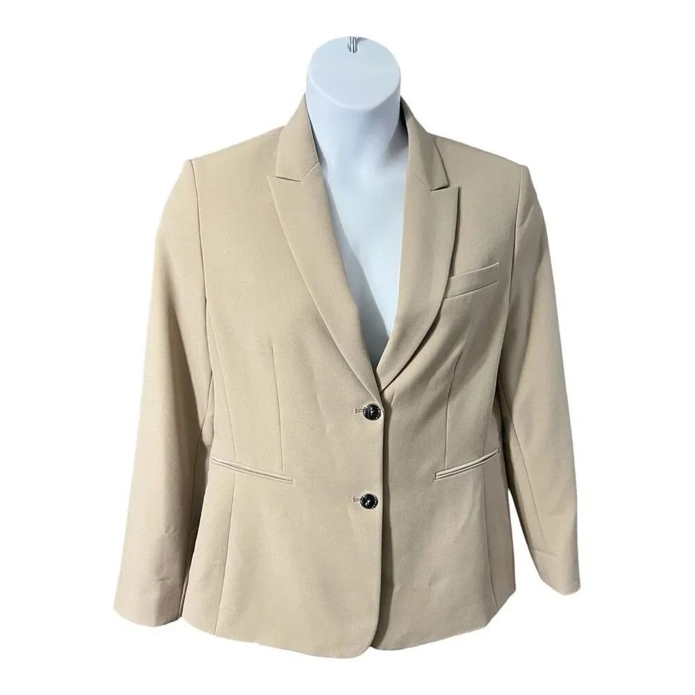 Tahari Olenna Classic Structured Beige Blazer Size 14 Formal Career Office